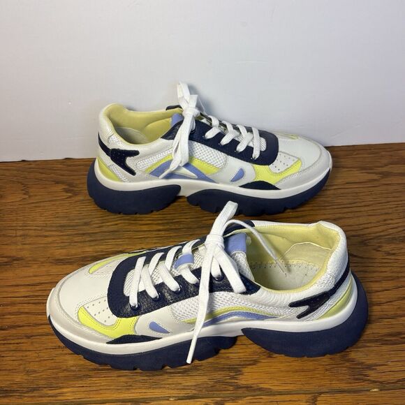 Maje W20 Urban Leather Sneakers Women 10.5 EU 41 Blue Yellow Trainer No Insoles - Picture 7 of 9